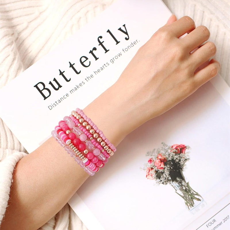 GOOJIDS Surfer Heishi Clay Bead Bracelets for Women Bohemian Stackable Gold Plated Beaded Stretch Bracelets Elastic Layering Friendship Bracelets Set Boho Jewelry - Image 4